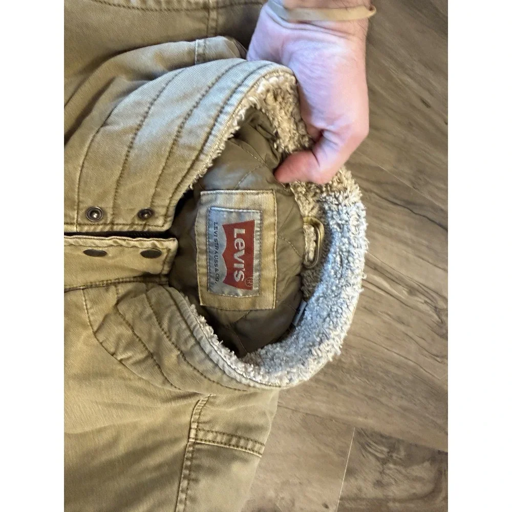 Levi Strauss Sherpa Lined Military Field Jacket Mens XL Olive Green Utility Coat